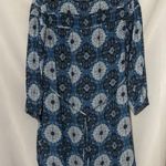 Loft ANN TAYLOR SIZE MEDIUM Blue White Smocked Dress medallion paisley design Photo 7