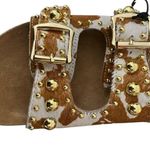 NWT Myra Dumble Leather Cowhair Studded Strappy Buckle Slide In Sandals Sz 7 White Photo 6