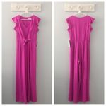 Julia Jordan  Fuchsia Pink V Neck Tie Waist Jumpsuit NEW Photo 1