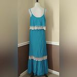 Bo Bel NEW Modcloth Turquoise Teal with White Crochet Lace Trim Maxi Dress Small Photo 3