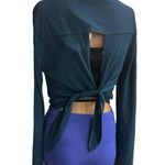 NWT Band Of The Free Blue Ribbed Long Sleeve Crop Top Tie Back Size Medium Photo 1