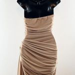 Bobbles & Lace Ruched Sweetheart Neck Strapless Mini Dress Taupe Brown Medium Photo 9