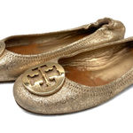 Tory Burch  Minnie Travel Metallic Gold Sz 7 Shimmer Medallion Flats w/ COA Photo 0