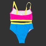 NWT Neon color block, high waisted 2 pc swim suit, small Pink Photo 2