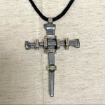 Hematite nail stake cross on cord Gray Photo 1