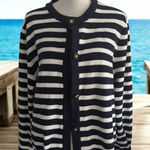 J CREW Knit Navy Blue White Striped Cardigan Size XXL Photo 0