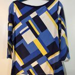 Lauren Ralph Lauren women’s‎ 3/4 sleeve boat neck shirt geometr blue yellow XL Photo 0