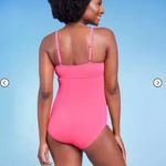Isabel Maternity One Piece Swimsuit LARGE Pink Ruffle Plunge Padded Ruched Beach Photo 2