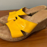 Born Zefira Wedge Sandal Heel Slip On Cork‎ Patent Leather Yellow Open Toe 8 Photo 0