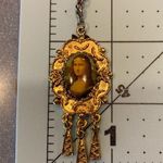 Vintage Retro Gold Color Mona Lisa Portrait Painting Necklace w/ Silver Chain Photo 4