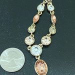 Givenchy Signed  Gold -Tone  Rivoli Peach Clear Rhinestone Crystal  Y Necklace Photo 8