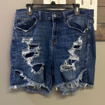 Judy Blue Button Zip Criss Cross Distressed Denim High Waist Women's Shorts 2XL Photo 0