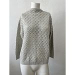 Vintage British 80s Silver Shiny Cable Knit Fisherman Sweater Cardigan Large Photo 2