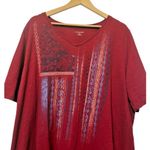 Catherines  Womens Top 2X Red V Neck Graphic Tee Boho Artsy Lightweight‎ Soft Photo 2