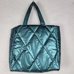 Victoria's Secret Womens Tote Bag Large Green Metallic Quilted Puffer 14" NEW Photo 3