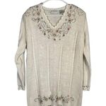 Carolyn Taylor White Cottagecore Floral Embroidered Knit Sweater Women Sz L VTG Photo 0