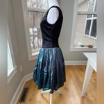 Vintage 80’s Black Teal Satin One Shoulder Prom Dress Sz Small Blue Photo 2