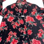 ZARA  Woman Blue Orange Floral Button Up Blouse‎ Size M Collared Flowy Semi Sheer Photo 4