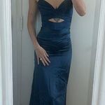 SET michael lo sordo silk navy cut out high slit crop top skirt set Size 2 Photo 0