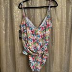 Catherine Malandrino  White Pink Green Tropical One Piece Swimsuit 3X NWT Photo 1