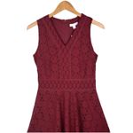 Charter Club Women’s Petite PM Burgundy Red Lace Crochet V-Neck Fit & Flare  Photo 1