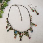 Bohemian Garden Floral Ornate Necklace with Earrings Set Pink Photo 1
