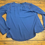 The Limited  Blue Lace Trim Blouse Long Sleeve Keyhole Neck Top Size L Photo 0