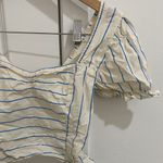 True Destiny  Cream and Blue Striped Blouse Photo 6