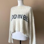 Nasty Gal | Cream GOOD IN BED Graphic Loungewear Fuzzy Cropped Sweater S… Photo 3