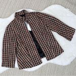 Chico's Tweed Metallic High Neck Open Front Blazer Jacket Red Black Gold Medium Photo 13