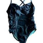 Athleta One-Piece Swimsuit Black Twist-Front Ruched Size 36 B/C Photo 2