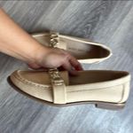 Anne Klein Cream Loafer Women’s Business Casual Flats with Gold Chain Pebbled Photo 2