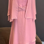 Women’s Pink Tea Length Chiffon Dress Matching Chiffon Jacket CorsetBack Size 12 Photo 0