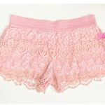 No Boundaries NOBO Tiered Crochet Shorts Layered Pink Floral Lace Knit Cut-Outs Cutouts Skort Photo 3
