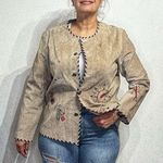 Chico's Tan Genuine Suede Leather Vintage Native Tribal Jacket Sz 2 Photo 0