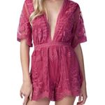 Honey Punch Raspberry Lace Romper Photo 0