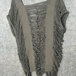 Woman Medium Swimsuit Cover Up Boho Fringe Olive Green Gray Photo 0