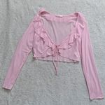 VICI Blue Blush | Pink Tie Front Ruffle Top Photo 0