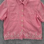 Koret Pink Plaid Short Button VTG Y2K Scallop Embroidered Floral Top Shirt Photo 4