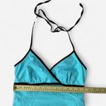 Xhilaration Y2K Aqua Blue‎ Halter Dress Brown Trim Floral Design Summer Mini Dress Photo 3