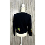 Vintage Emma Tricot Embroidered Beach Themed Cardigan Black Women's Small Photo 3