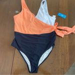 Cupshe  Colorblock One Piece Swimsuit Coral Multi /Plunge Bodysuit Size Large NWT Photo 2