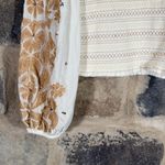 Anthropologie White Gold Floral Embroidered Smocked Cropped Square Neck Top S Photo 9