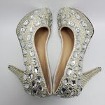 Cinderella Crystal Glass Rhinostones Beaded Wedding Heel Shoes Sz 42 Red Bottom Silver Photo 10