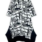 Sun Kim Midi Dress Size Medium Geometric Travel Artsy Lagenlook Hankerchief Hem Black Photo 0
