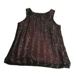 Papell Boutique Evening Red Silk Beaded Tank Top Sleeveless Medium Black Photo 6