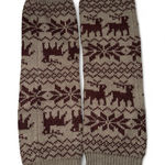 None Cozy Brown and Beige Knit Leg Warmers with Deer Pattern Photo 0