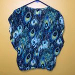 Soulmates  Blue Green Peacock Sheer Dolman Blouse Photo 1