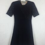 Jason Wu Black Lace-Paneled Stretch-Ponte Short Sleeve Fit & Flare Dress Photo 2