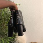 Nine West Gothic Grunge Black Leather Ankle Boots Booties Gold Studs Square Pointed Toe #Punk #Biker Photo 1